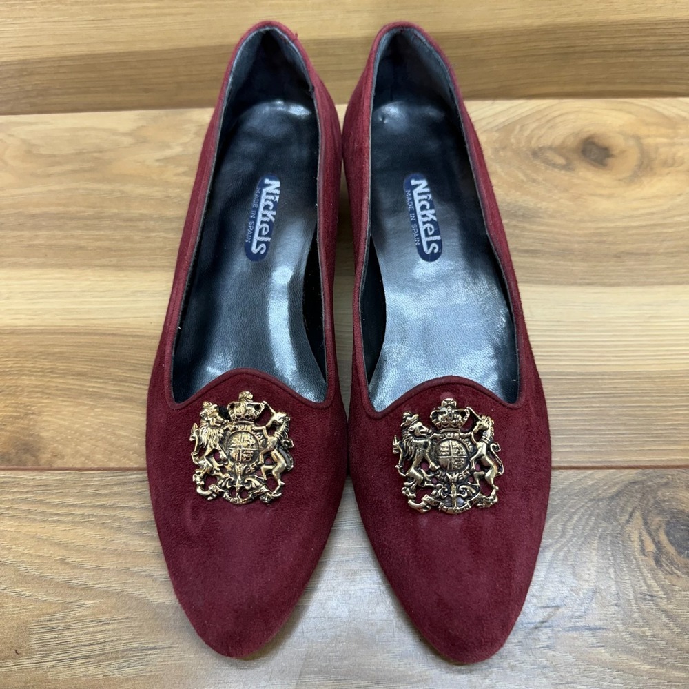 Nickels Vintage Crest Loafers Womens 5.5 M Burgundy Suede Flats Spain